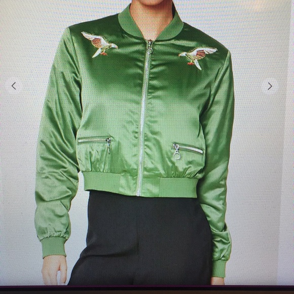 green satin bomber jacket